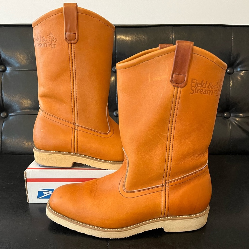 Vintage Field & Stream Tan Leather Pull On Boots